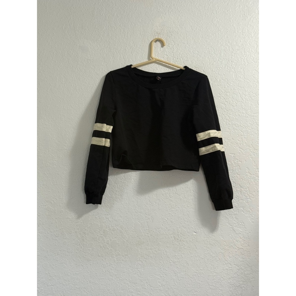 Joeoy Cropped Long Sleeve  White Black  Stripes Sweat Shirt Women's Size S